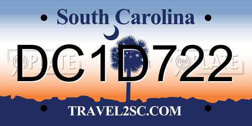 DC1D722 South Carolina License Plate