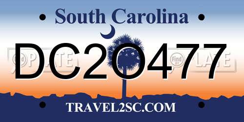 DC2O477 South Carolina License Plate