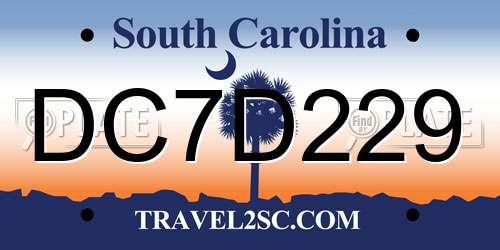 DC7D229 South Carolina License Plate