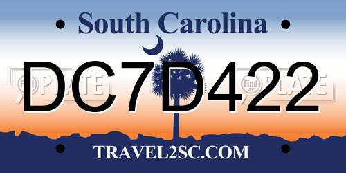 DC7D422 South Carolina License Plate