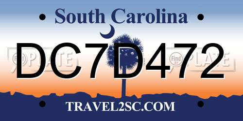 DC7D472 South Carolina License Plate