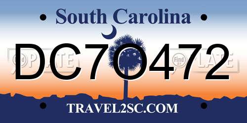 DC7O472 South Carolina License Plate