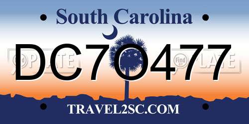 DC7O477 South Carolina License Plate