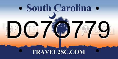 DC7O779 South Carolina License Plate