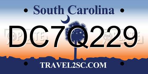 DC7Q229 South Carolina License Plate