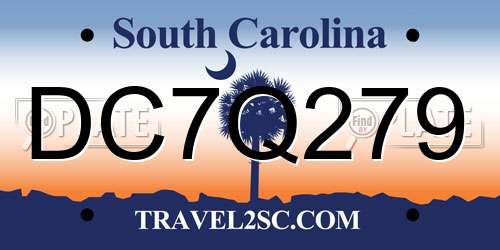 DC7Q279 South Carolina License Plate