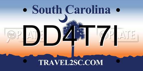 DD4T7I South Carolina License Plate