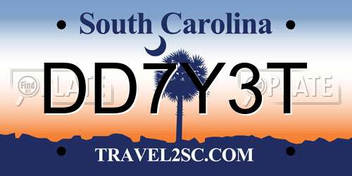 DD7Y3T South Carolina License Plate