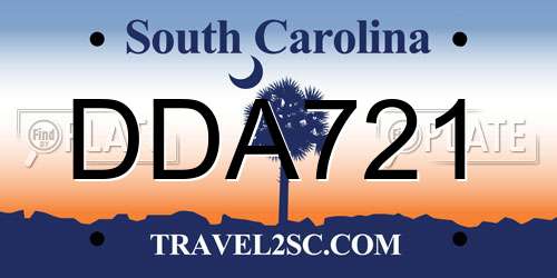DDA721 South Carolina License Plate