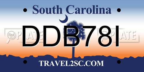 DDB78I South Carolina License Plate