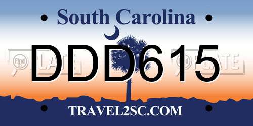 DDD615 South Carolina License Plate