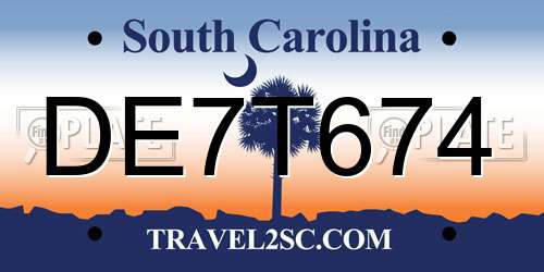 DE7T674 South Carolina License Plate