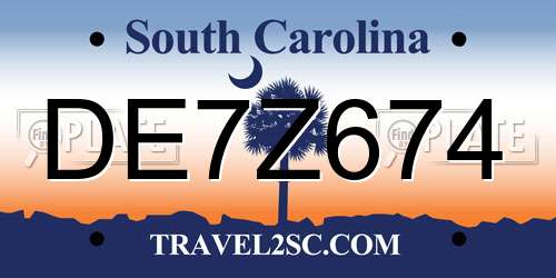 DE7Z674 South Carolina License Plate