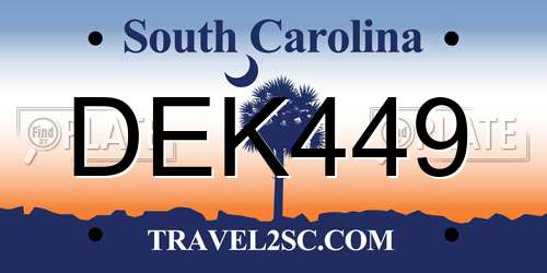 DEK449 South Carolina License Plate