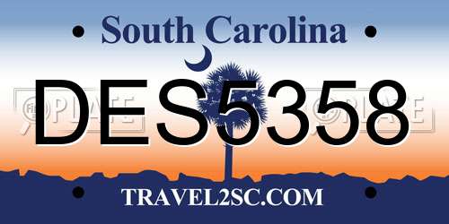 DES5358 South Carolina License Plate