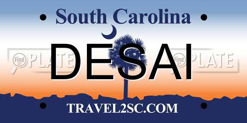 DESAI South Carolina License Plate
