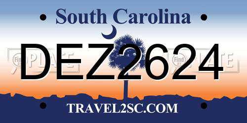 DEZ2624 South Carolina License Plate