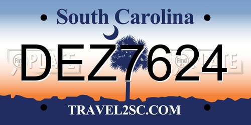 DEZ7624 South Carolina License Plate