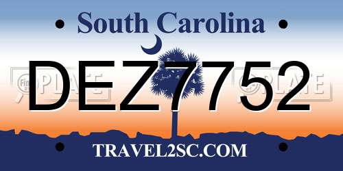 DEZ7752 South Carolina License Plate
