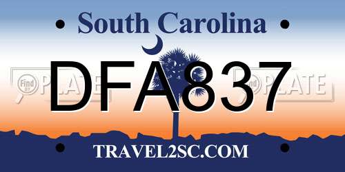 DFA837 South Carolina License Plate