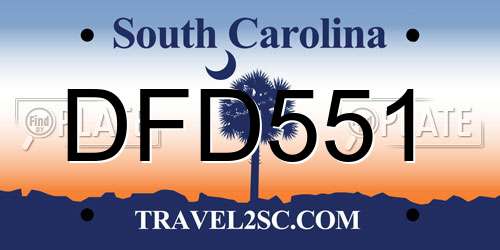 DFD551 South Carolina License Plate