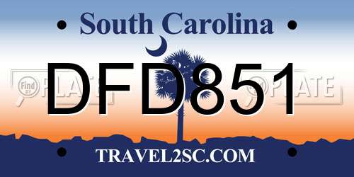 DFD851 South Carolina License Plate