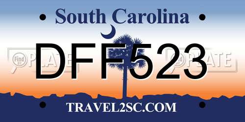 DFF523 South Carolina License Plate