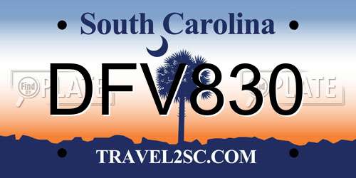 DFV830 South Carolina License Plate