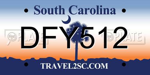 DFY512 South Carolina License Plate