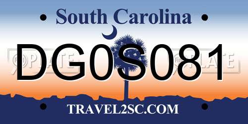 DG0S081 South Carolina License Plate