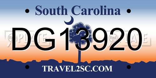 DG13920 South Carolina License Plate