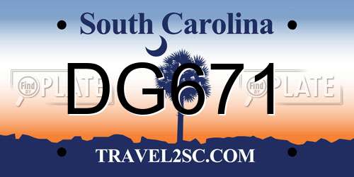DG671 South Carolina License Plate