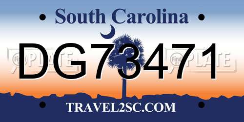 DG73471 South Carolina License Plate
