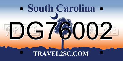 DG76002 South Carolina License Plate