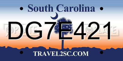 DG7E421 South Carolina License Plate