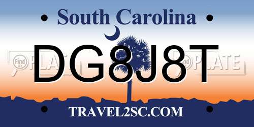 DG8J8T South Carolina License Plate