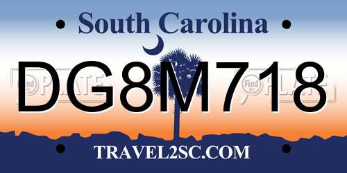 DG8M718 South Carolina License Plate