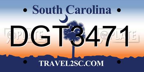 DGT3471 South Carolina License Plate