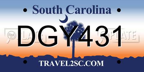 DGY431 South Carolina License Plate