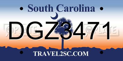 DGZ3471 South Carolina License Plate
