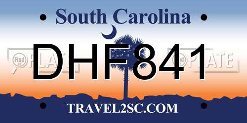 DHF841 South Carolina License Plate