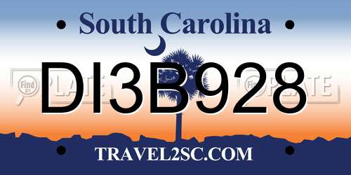 DI3B928 South Carolina License Plate