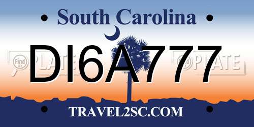 DI6A777 South Carolina License Plate