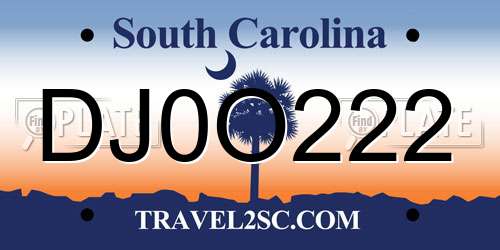 DJ0O222 South Carolina License Plate
