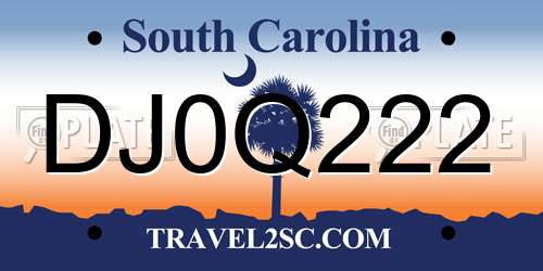 DJ0Q222 South Carolina License Plate