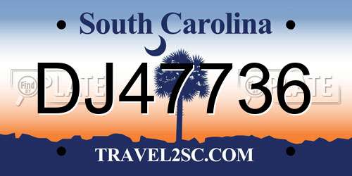 DJ47736 South Carolina License Plate
