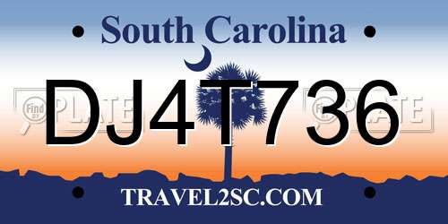 DJ4T736 South Carolina License Plate