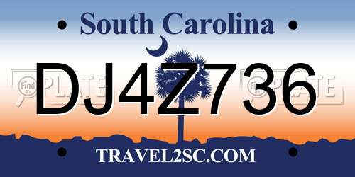 DJ4Z736 South Carolina License Plate