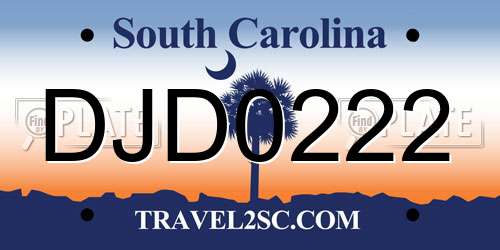DJD0222 South Carolina License Plate