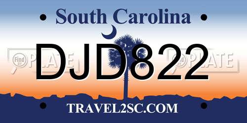 DJD822 South Carolina License Plate